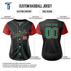 Colorblock Red Custom Full Button Mexico Baseball Jersey for Women