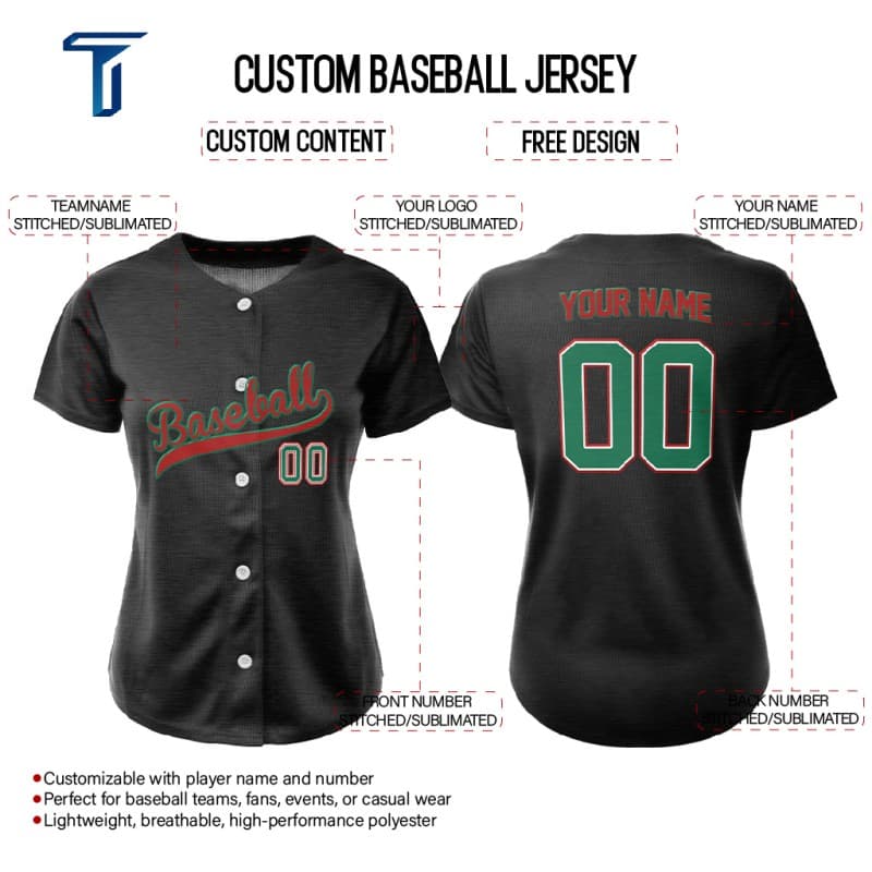 Custom Black Full Button Mexico Baseball Jersey for Women