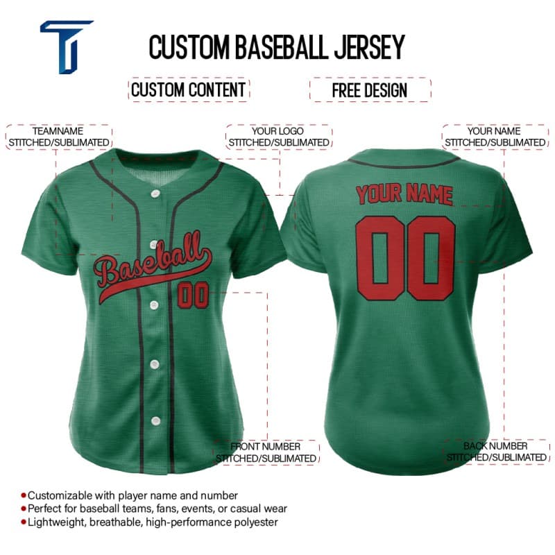 Custom Green Black Full Button Mexico Baseball Jersey for Women