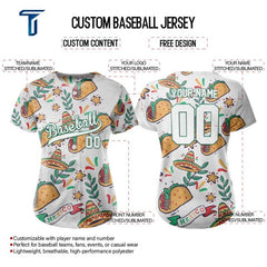 Custom Tacos Full Button Mexico Baseball Jersey for Women