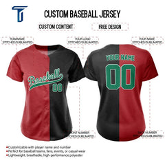 Custom Red Black Split Full Button Mexico Baseball Jersey for Women