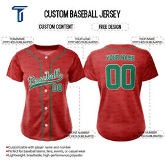 Custom Red Green Full Button Mexico Baseball Jersey for Women