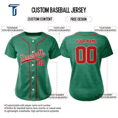Custom Green-Red Full Button Mexico Baseball Jersey for Women