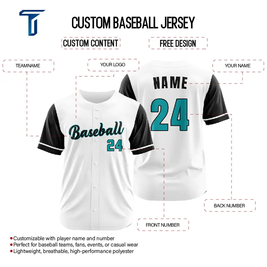 Custom White Black Button Down Baseball Jersey