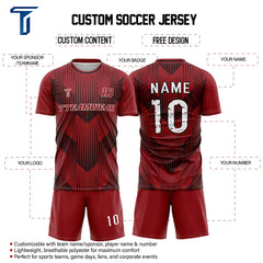 Dynamic Stripes Custom Team Adult Youth Dark Red Soccer Jersey