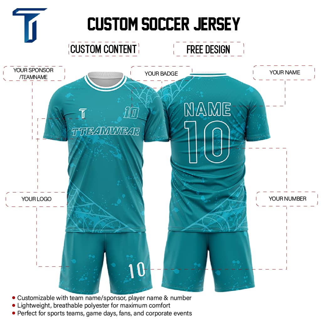 Spider Webs Custom Team Adult Youth Blue Soccer Jersey Set