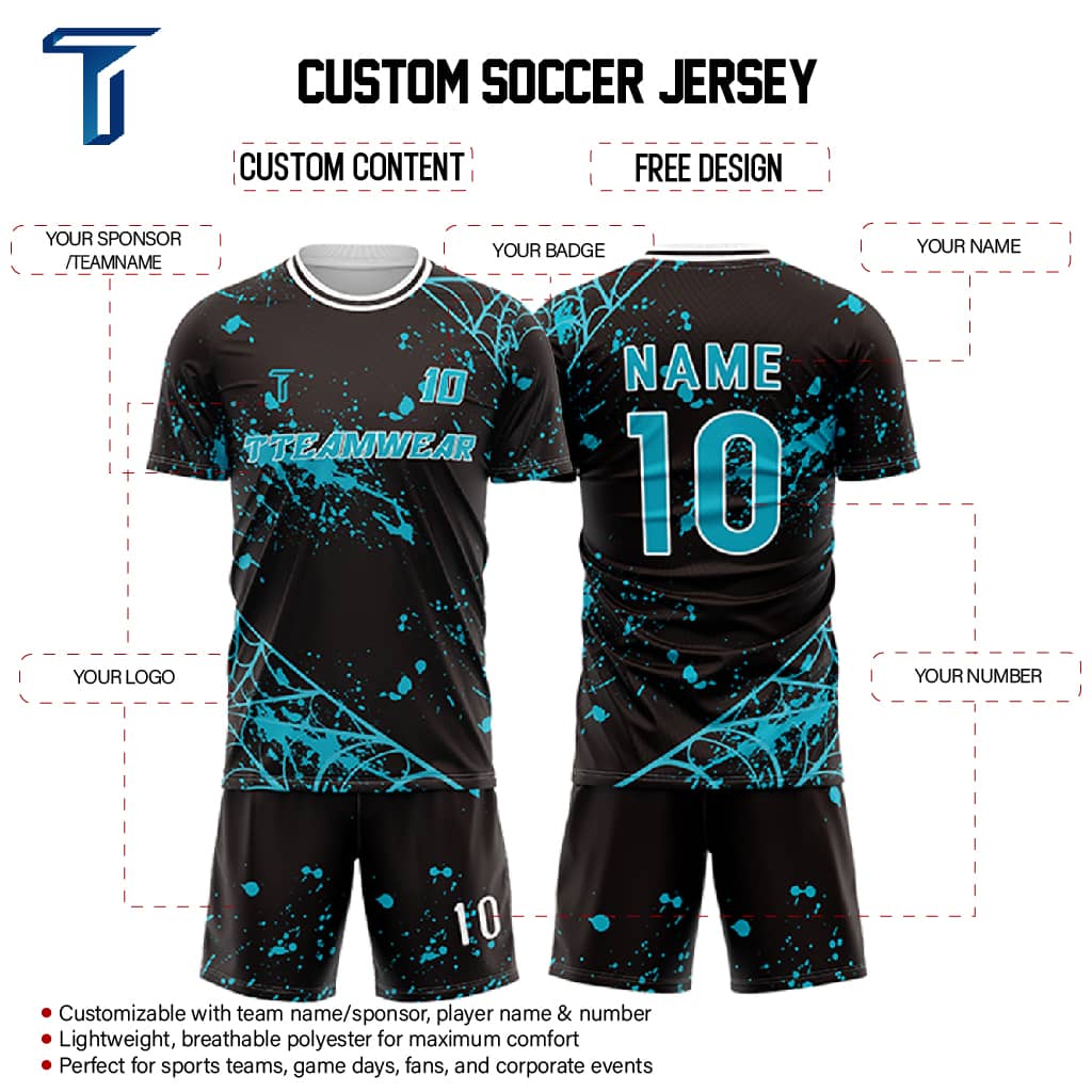 Spider Webs Custom Team Adult Youth Black Soccer Jersey Set