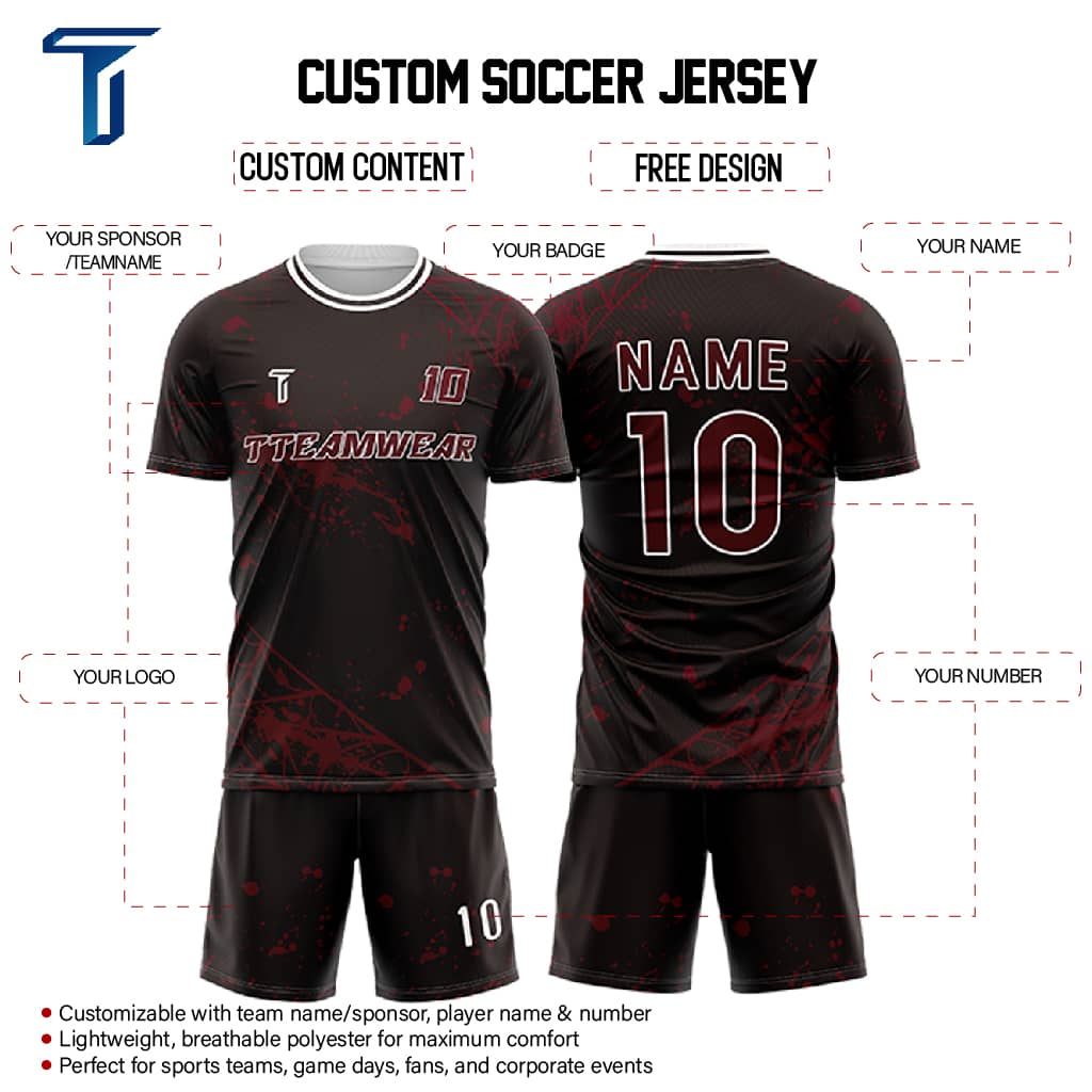 Spider Webs Custom Team Adult Youth Dark Red Soccer Jersey Set