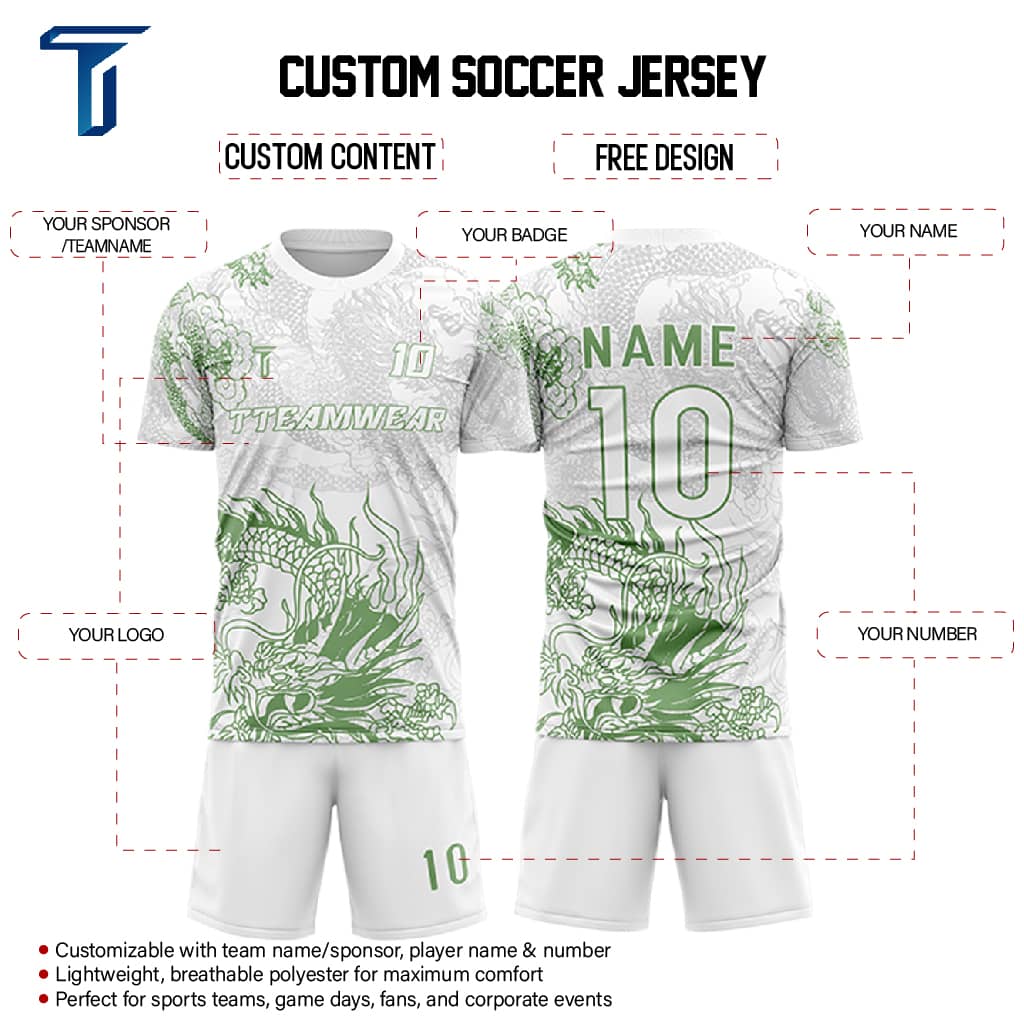 Dragon Custom Team Adult Youth White Soccer Jersey Set