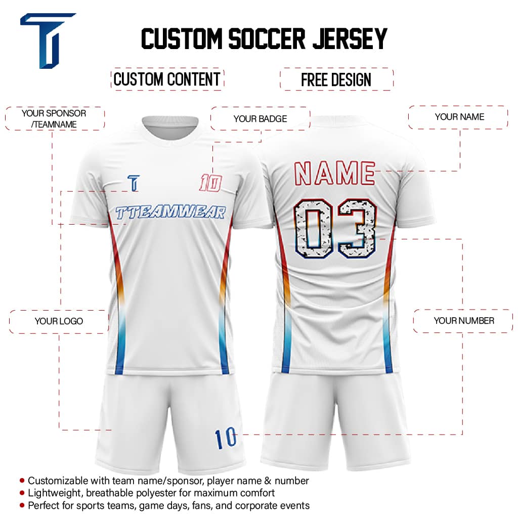 Iridescent Custom Team Adult Youth White Soccer Jersey Set