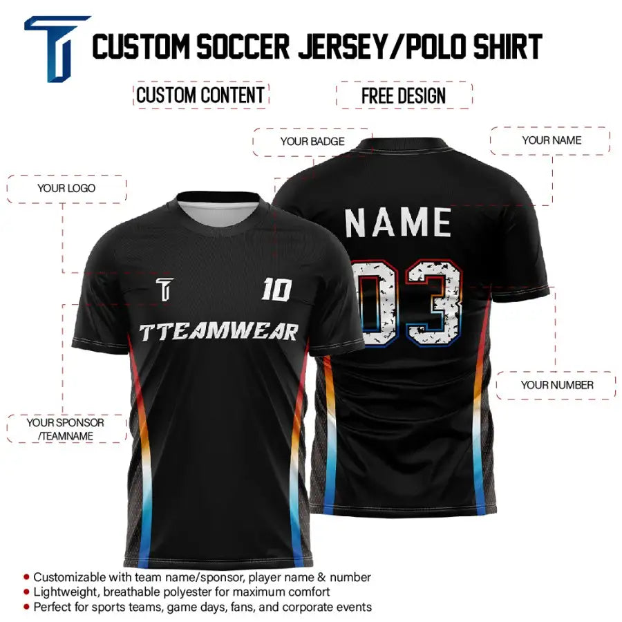 Iridescent Custom Team Adult Youth Black Soccer Jersey