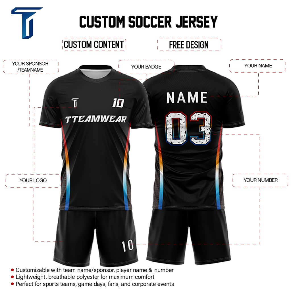 Iridescent Custom Team Adult Youth Black Soccer Jersey Set