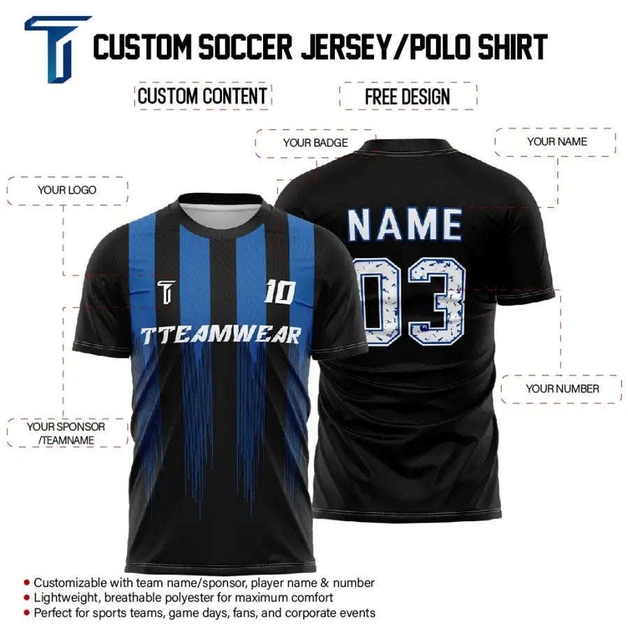 Blue Stripes Custom Team Adult Youth Soccer Jersey