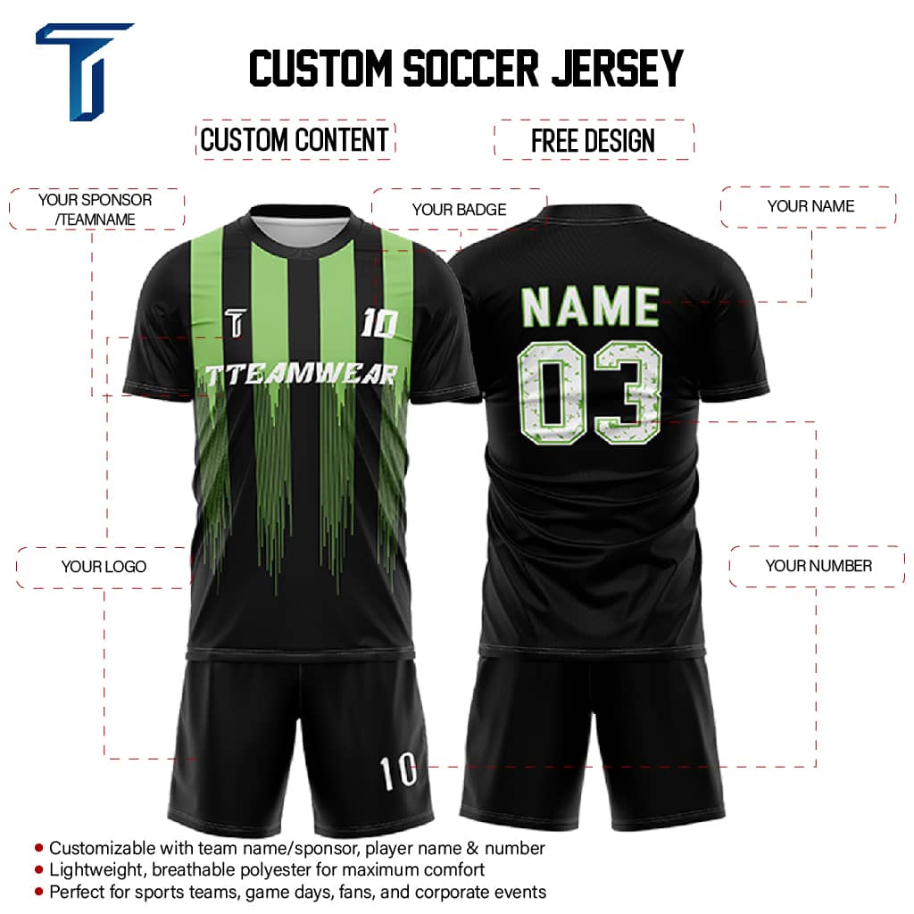Green Stripes Custom Team Adult Youth Soccer Jersey Set