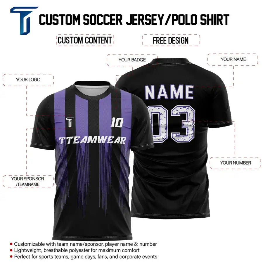 Violet Stripes Custom Team Adult Youth Soccer Jersey