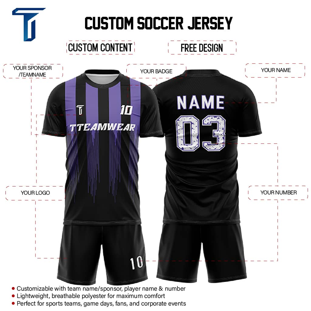 Violet Stripes Custom Team Adult Youth Soccer Jersey Set