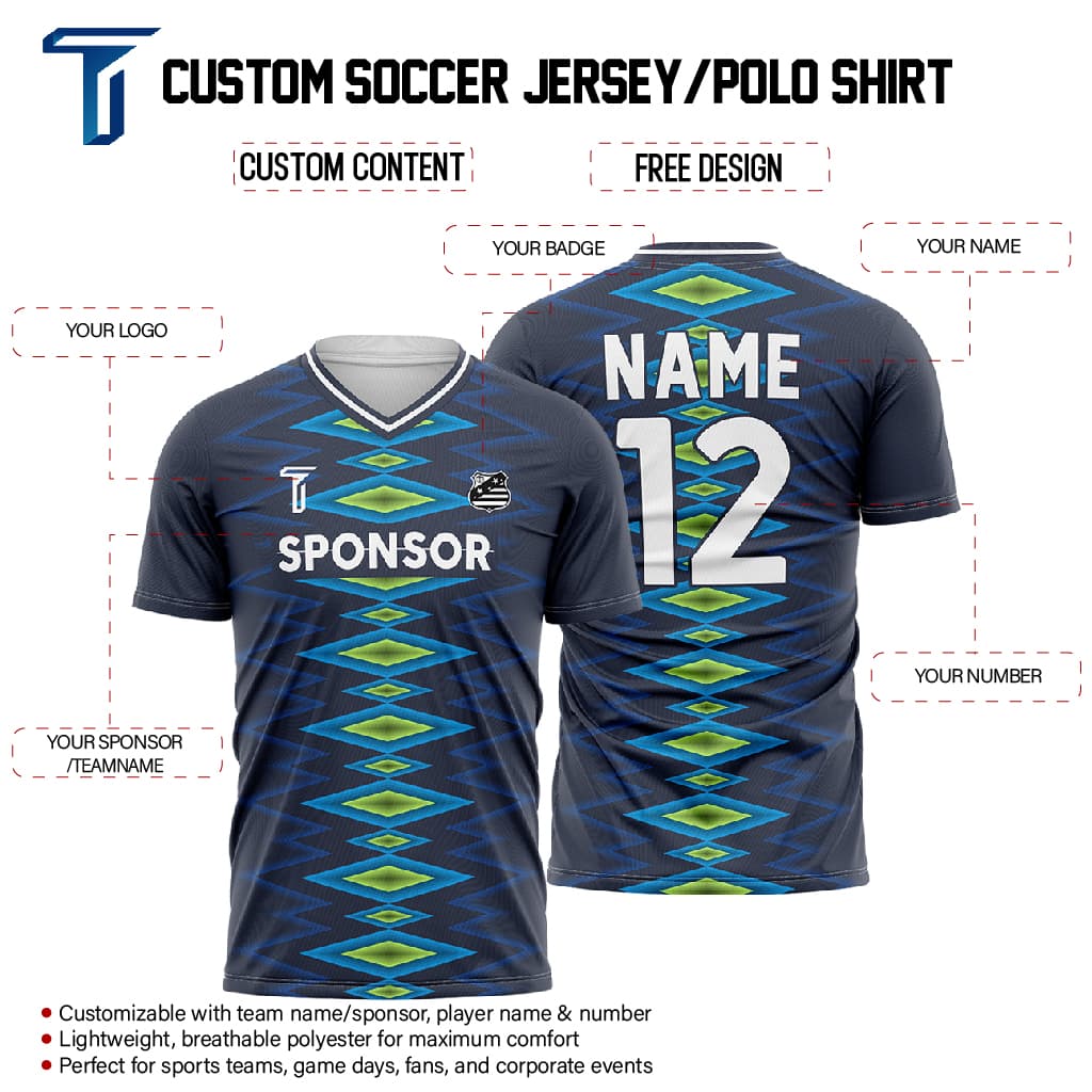Argyle Custom Team Adult Youth Blue Soccer Jersey