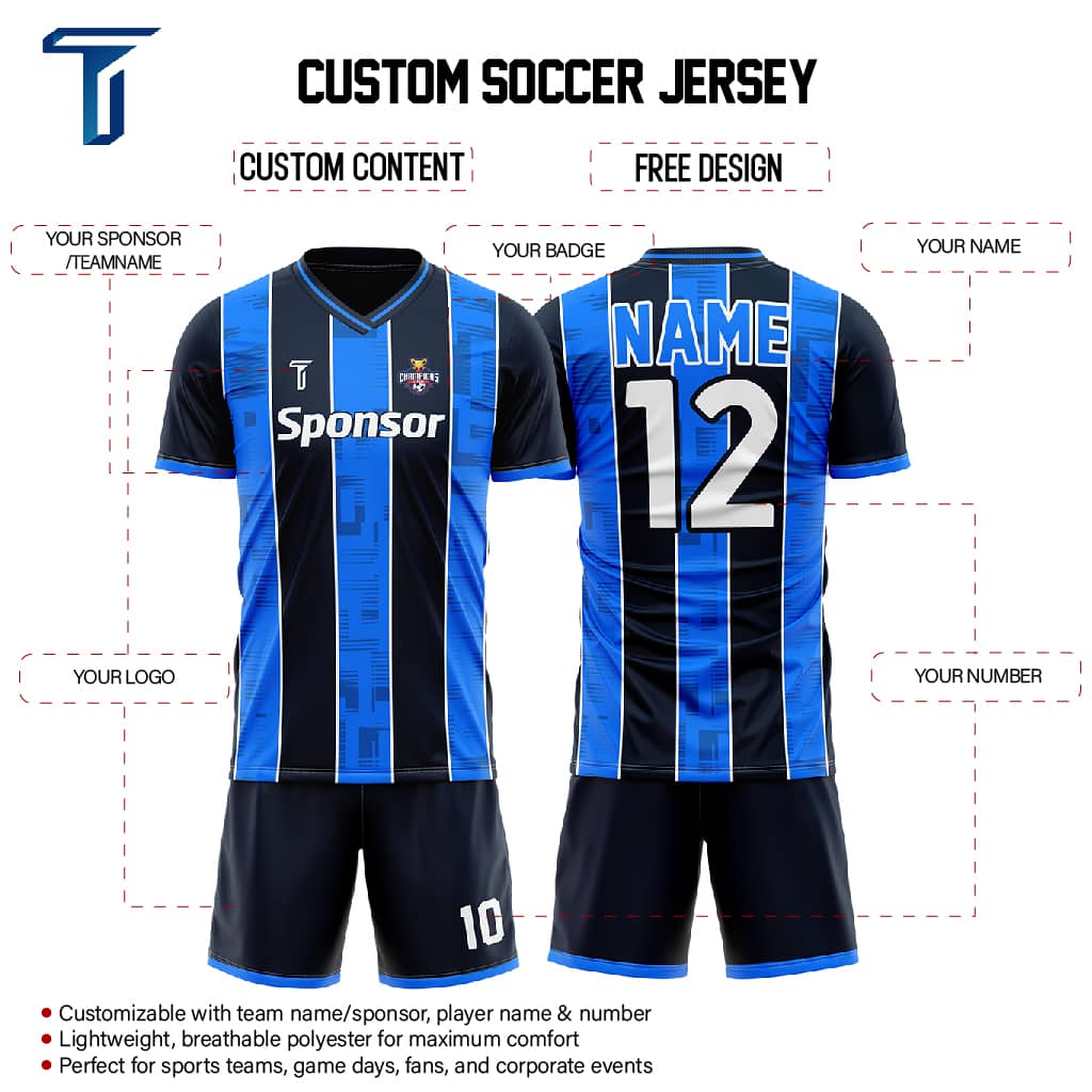 Harbor Stripe Custom Team Soccer Jersey Set