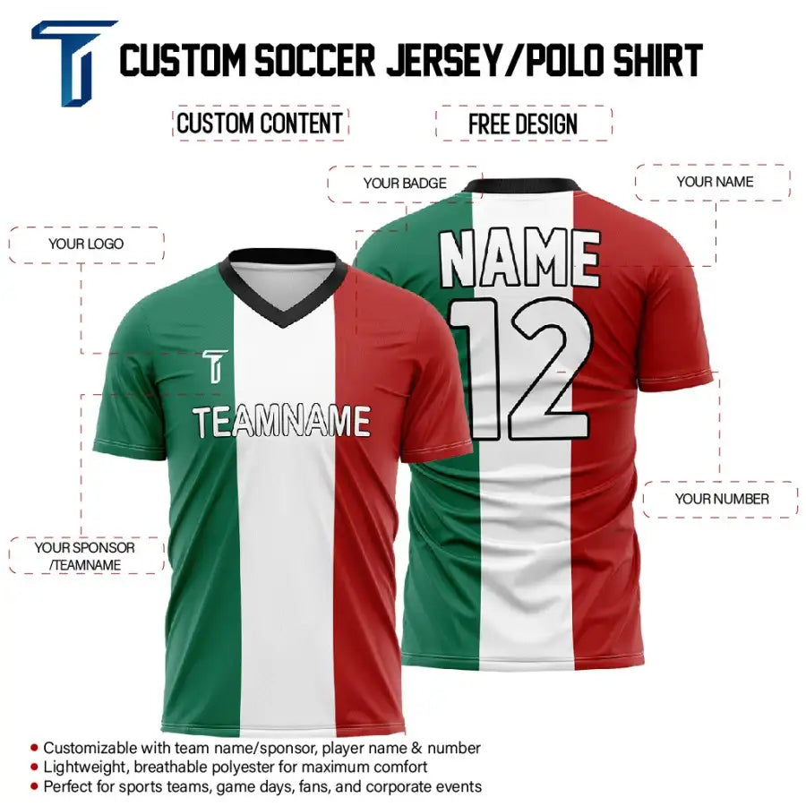 Custom Mexico Flag Team Soccer Jersey