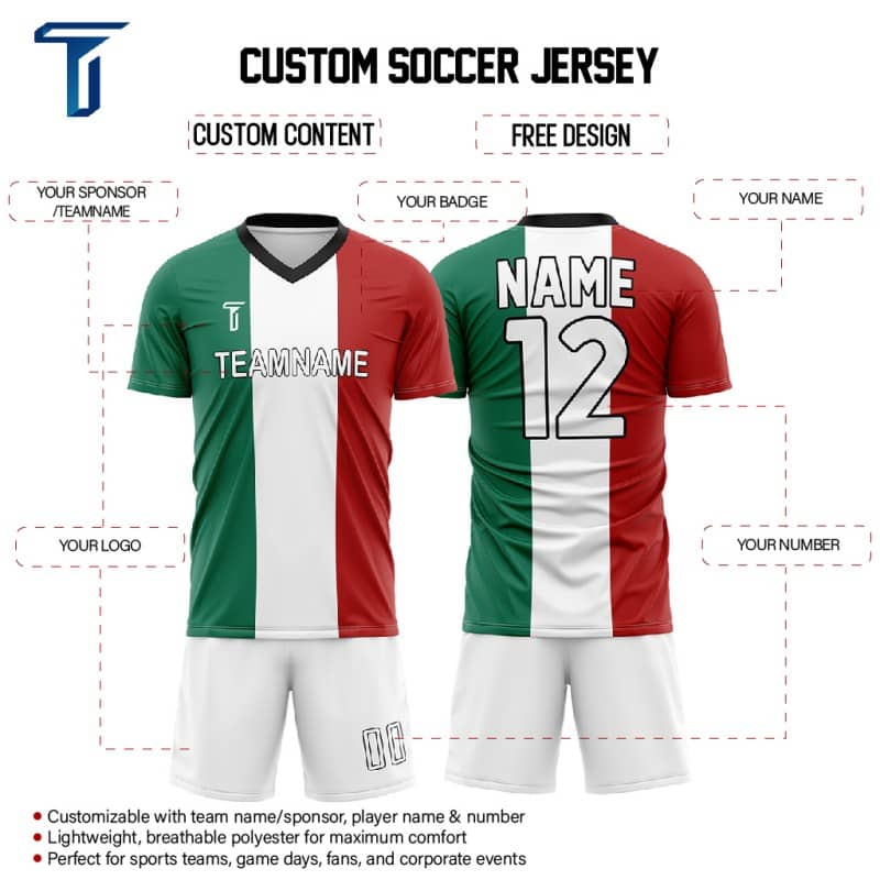 Custom Mexico Flag Team Soccer Jersey Uniform Set
