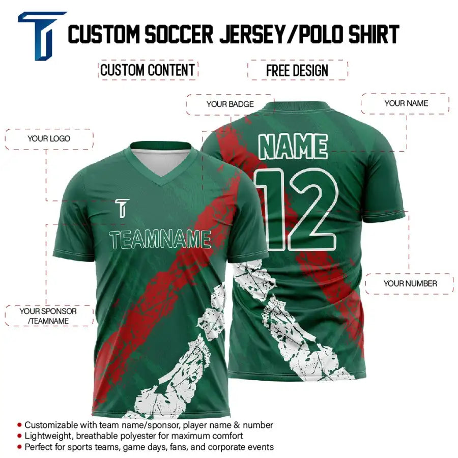 Custom Green Red-White Mexico Soccer Jersey