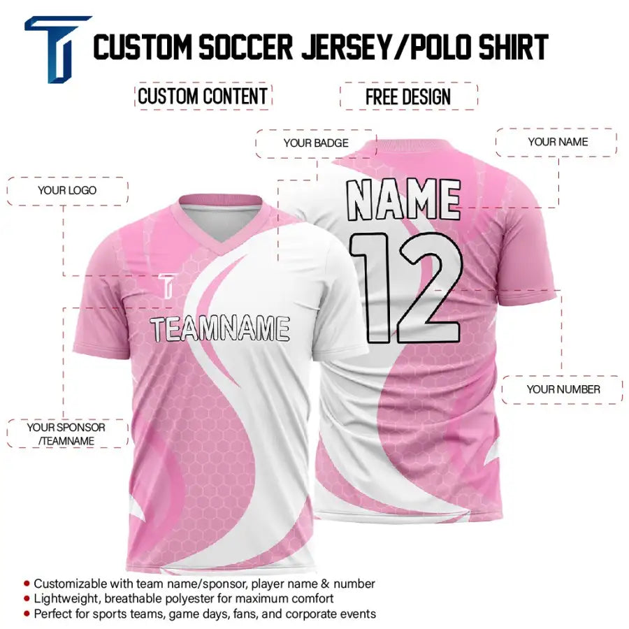 Custom Pink White Wave Team Soccer Jersey
