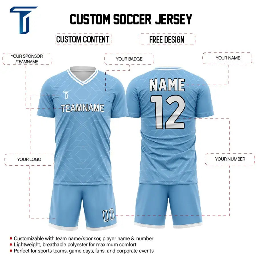 Custom Blue Diamond Team Soccer Jersey Uniform Set