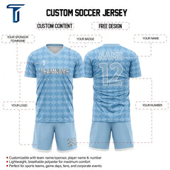 Custom Blue Checkerboard Team Soccer Jersey Uniform Set