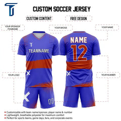 Custom Blue Red Strokes Team Soccer Jersey Uniform Set