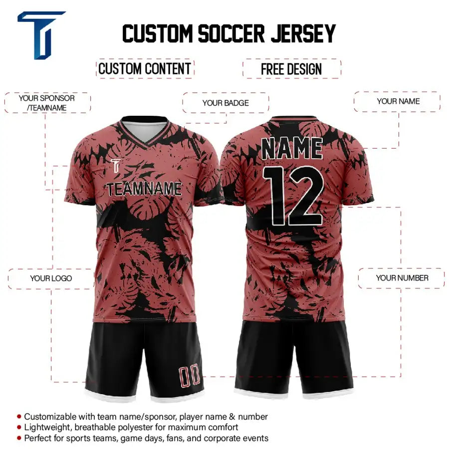 Custom Red Leaves Team Soccer Jersey Uniform Set