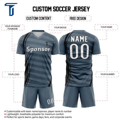 Custom Grey Stripes Team Soccer Jersey Uniform Set
