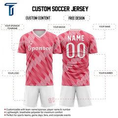 Custom Pink Strip Team Soccer Jersey Uniform Set