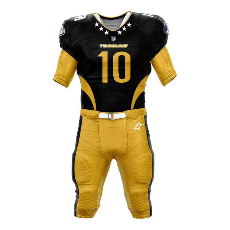 Custom Black American Football Jersey & Yellow Integrated Pants