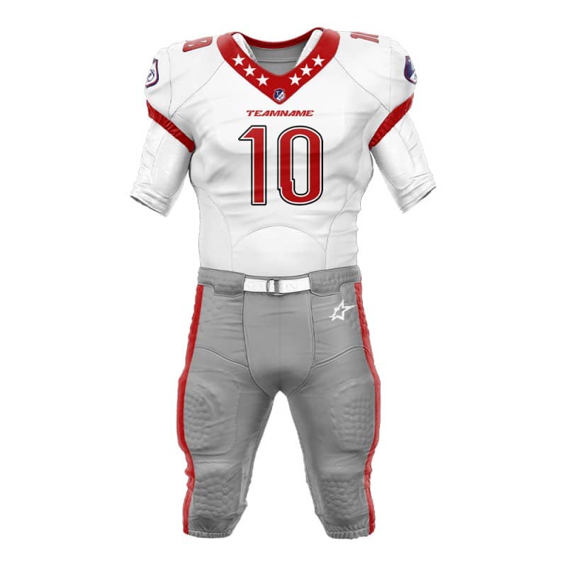 Custom White Red American Football Jersey & Grey Integrated Pants