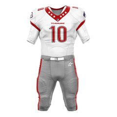 Custom White Red American Football Jersey & Grey Integrated Pants