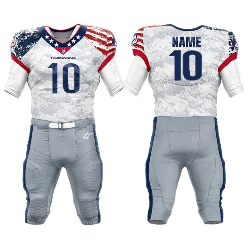 Custom Camo National Flag American Football Jersey & Grey Integrated Pants