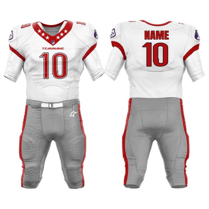 Custom White Red American Football Jersey & Grey Integrated Pants