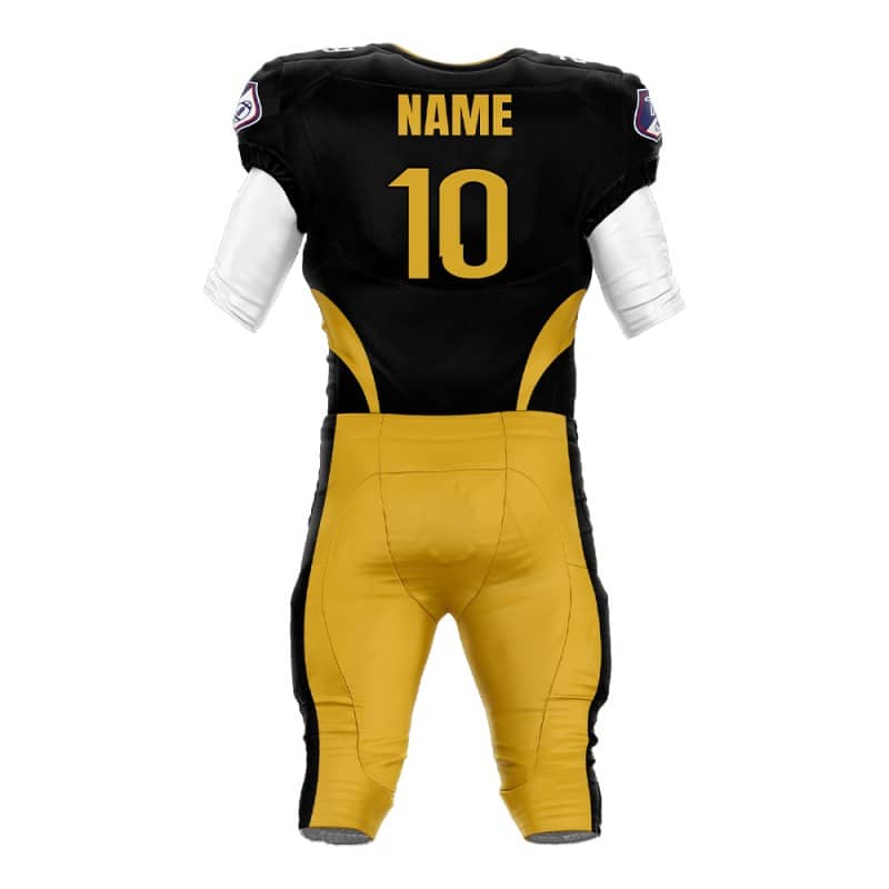 Custom Black American Football Jersey & Yellow Integrated Pants