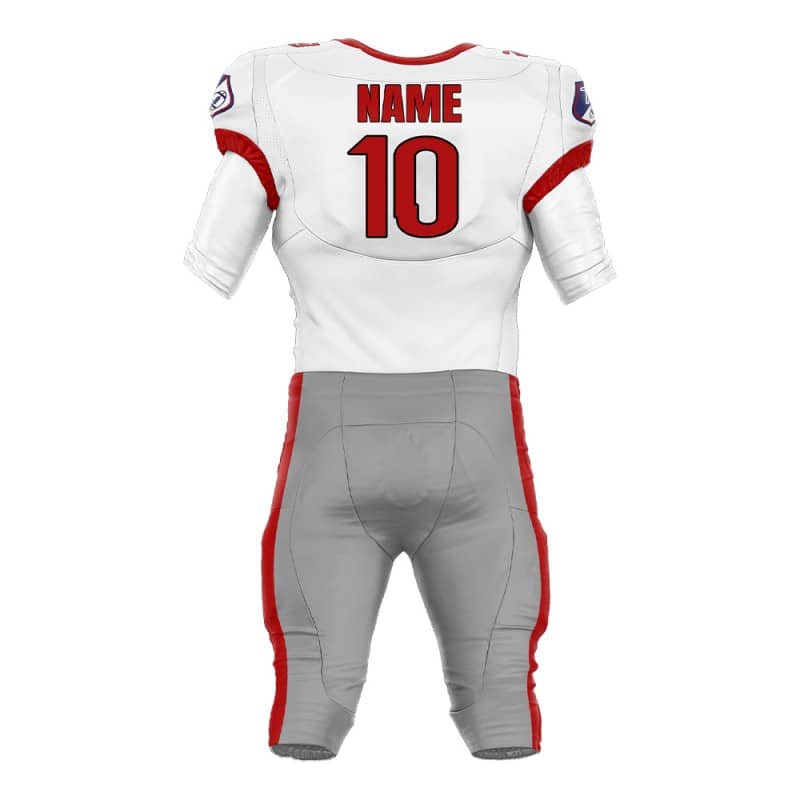 Custom White Red American Football Jersey & Grey Integrated Pants
