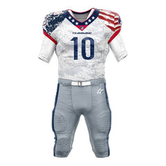 Custom Camo National Flag American Football Jersey & Grey Integrated Pants