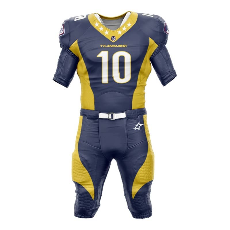 Custom Blue Yellow American Football Jersey & Waves Integrated Pants