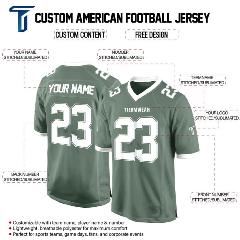 Custom Sage-White Authentic Football Jersey