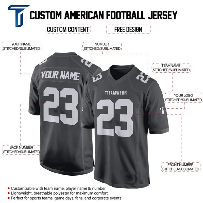 Custom Black-Grey Authentic Football Jersey