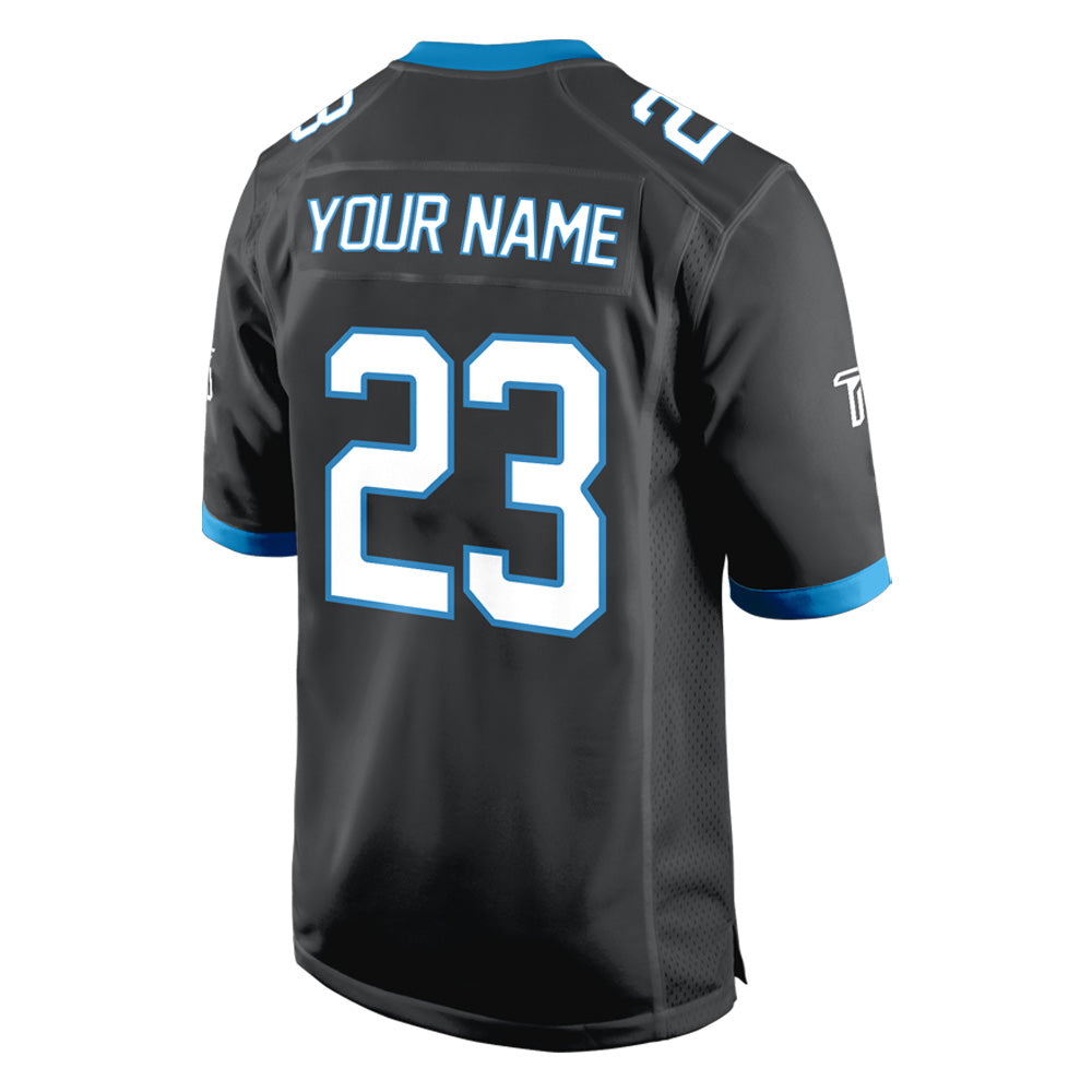 Custom Black White-Blue Authentic Football Jersey 3D back view