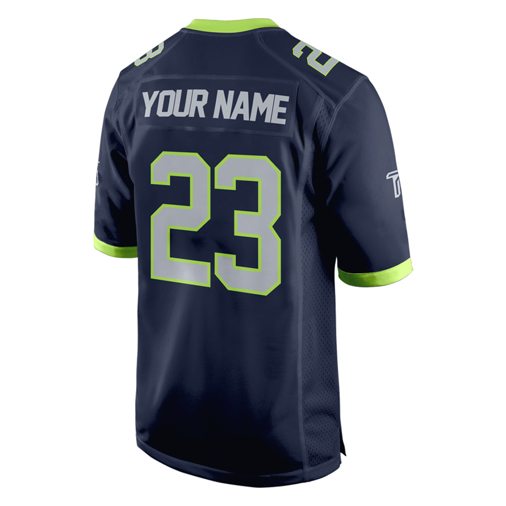 Custom Dark Blue Grey-Green Authentic Football Jersey 3D back view