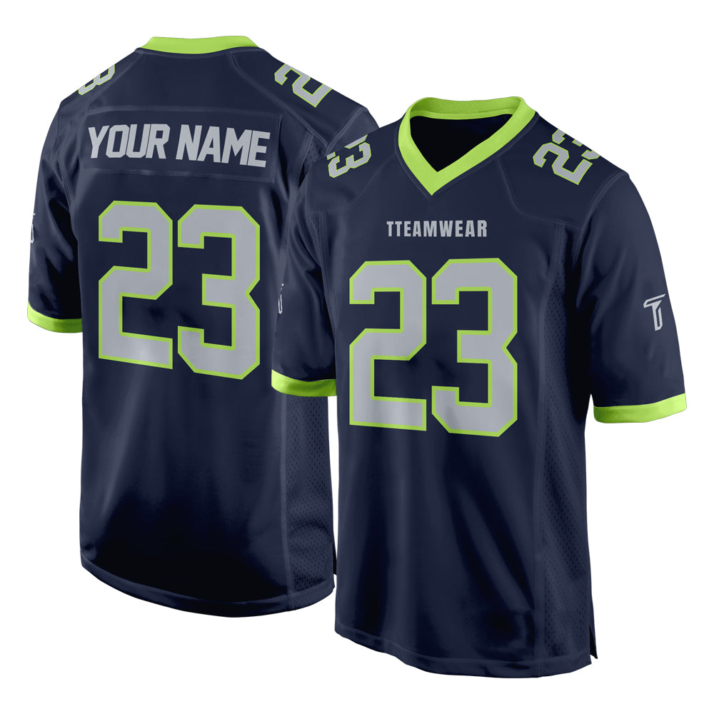 Custom Dark Blue Grey-Green Authentic Football Jersey 3D effect