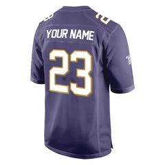 Custom Grayish Blue White-Brown Authentic Football Jersey 3D back view