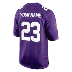 Custom Purple White-Gold Authentic Football Jersey 3D back view
