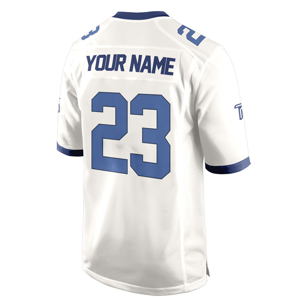 Custom White Blue-White Authentic Football Jersey 3D back view