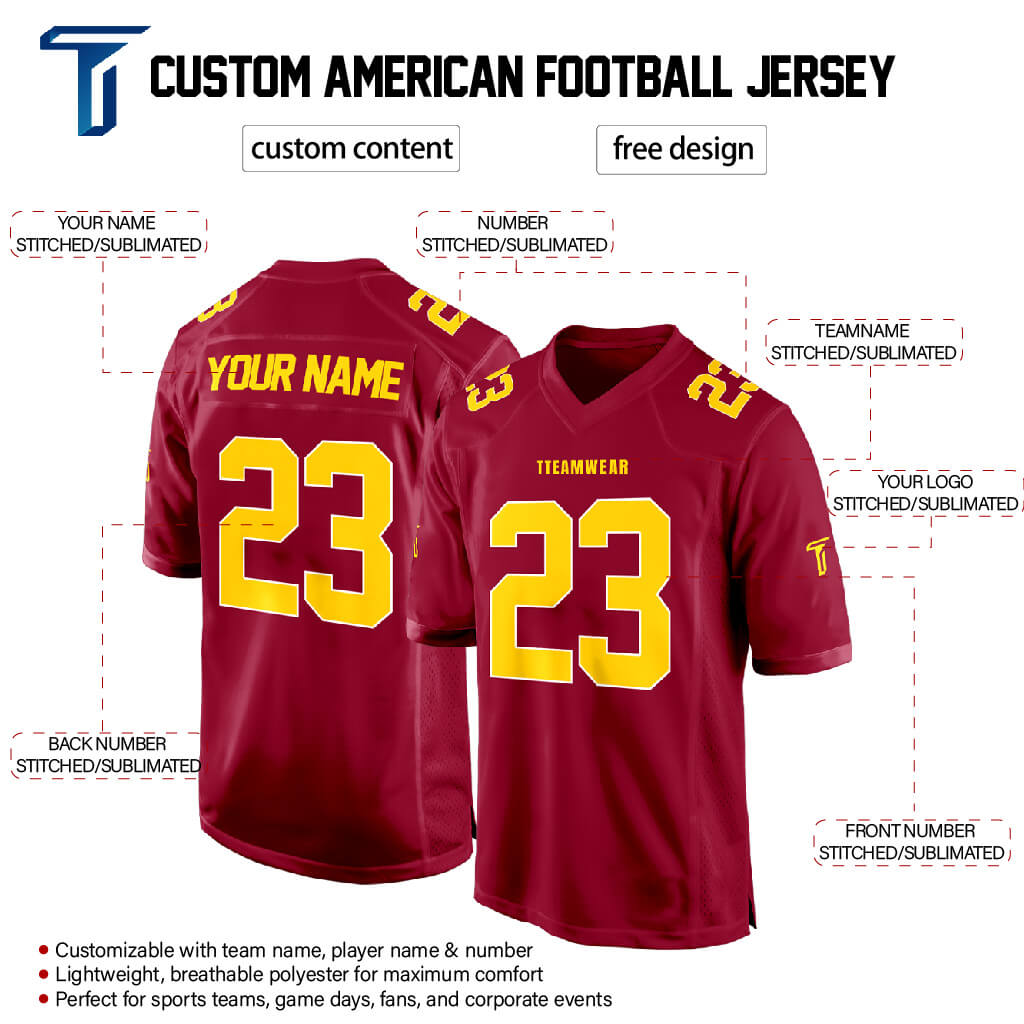 Vermillion Gold Authentic Football Jersey custom content